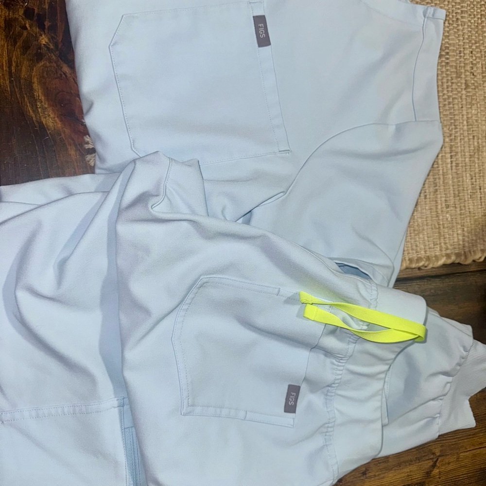 Figs Sky Blue Scrub Set with Neon Highlights